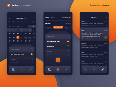 To Do List alerts app application android ios brand branding calendar category filters datye picker design graphic design illustrator ai notes chat message photoshop psd print designer senior designer smartphone mobile to do list typo typography ui ux designer