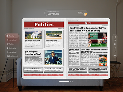 Newspaper Concept 📰 Vision OS Design✨ apple vision ar design arvr augmented reality books daily news glass glassmorphism modern news news app news reading newspaper reading app virtual reality vision os vision pro vr design weather app widgets