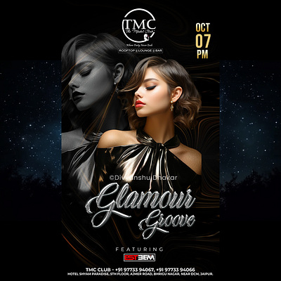 Glamour Groove Club party dj night poster creatives designing event party glamour glow graphics illustrator party night photoshop poster story