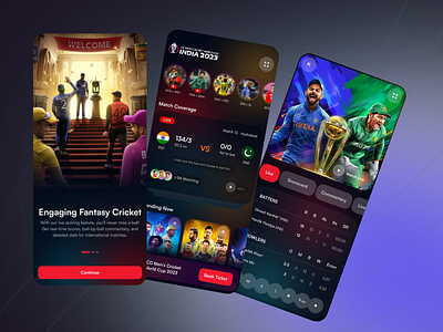 Cricket App UX Exploration | ICC Men's World Cup 2023 app app ui cricbuzz cricket cricket app cricket match cricket score design icc icc worldcup product design scorecard trend ui user experience user interface ux