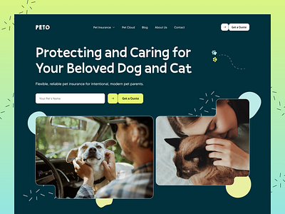 Pet Dog & Cat Insurance website Landing page. dog website landing page pet insurance landing page sass ui design webdesign website