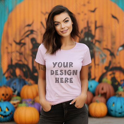 Pastel Halloween Tshirt Mockups Orange Bella Canvas