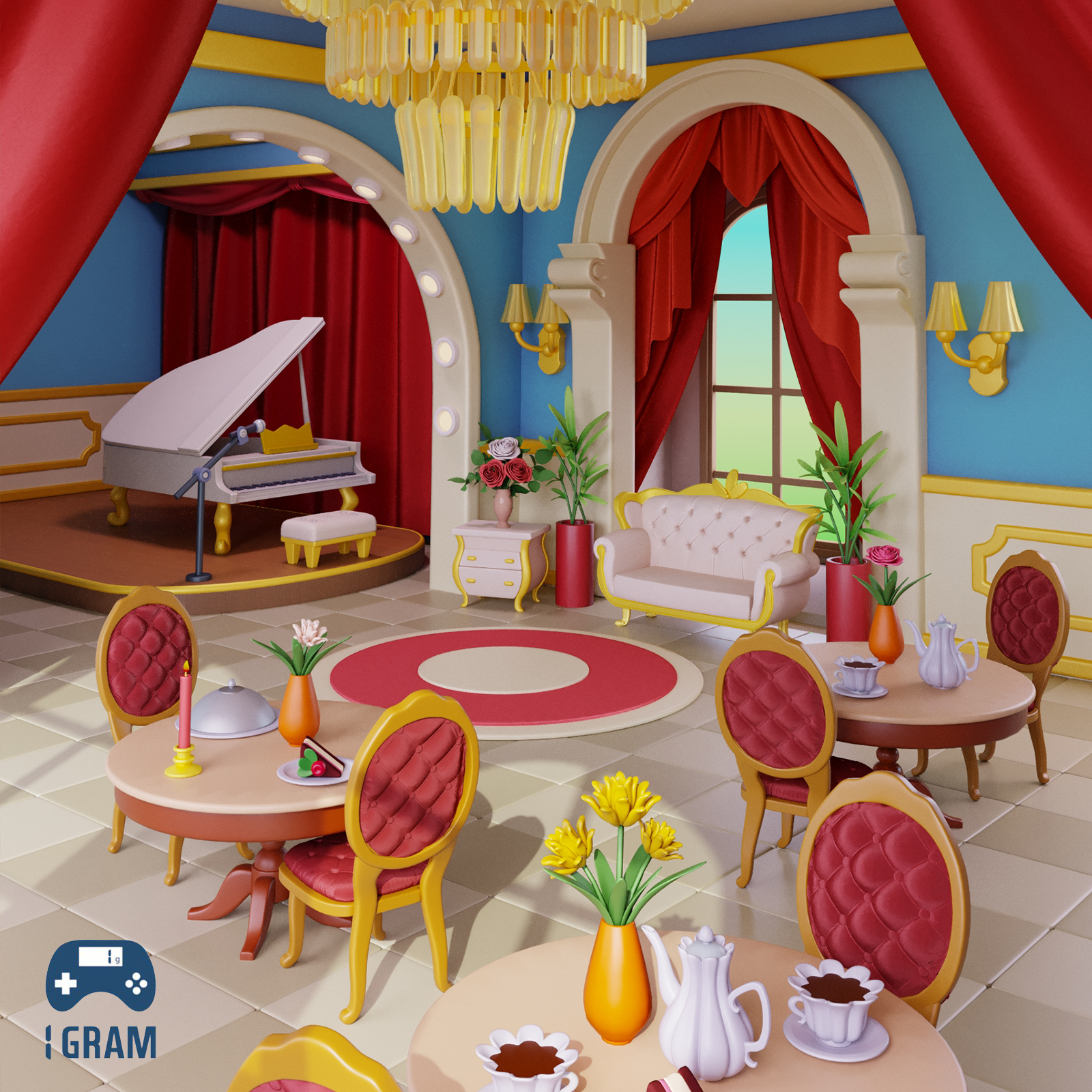 Restaurant 3d 3dsmax game art game enviroment illustration match 3 merge mobile game props restaurant stylized stylized room