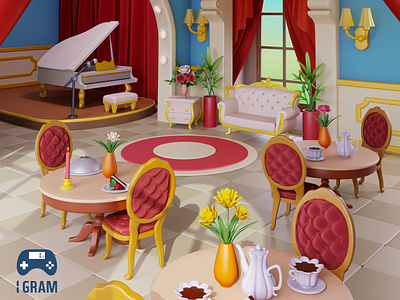 Restaurant 3d 3dsmax game art game enviroment illustration match 3 merge mobile game props restaurant stylized stylized room