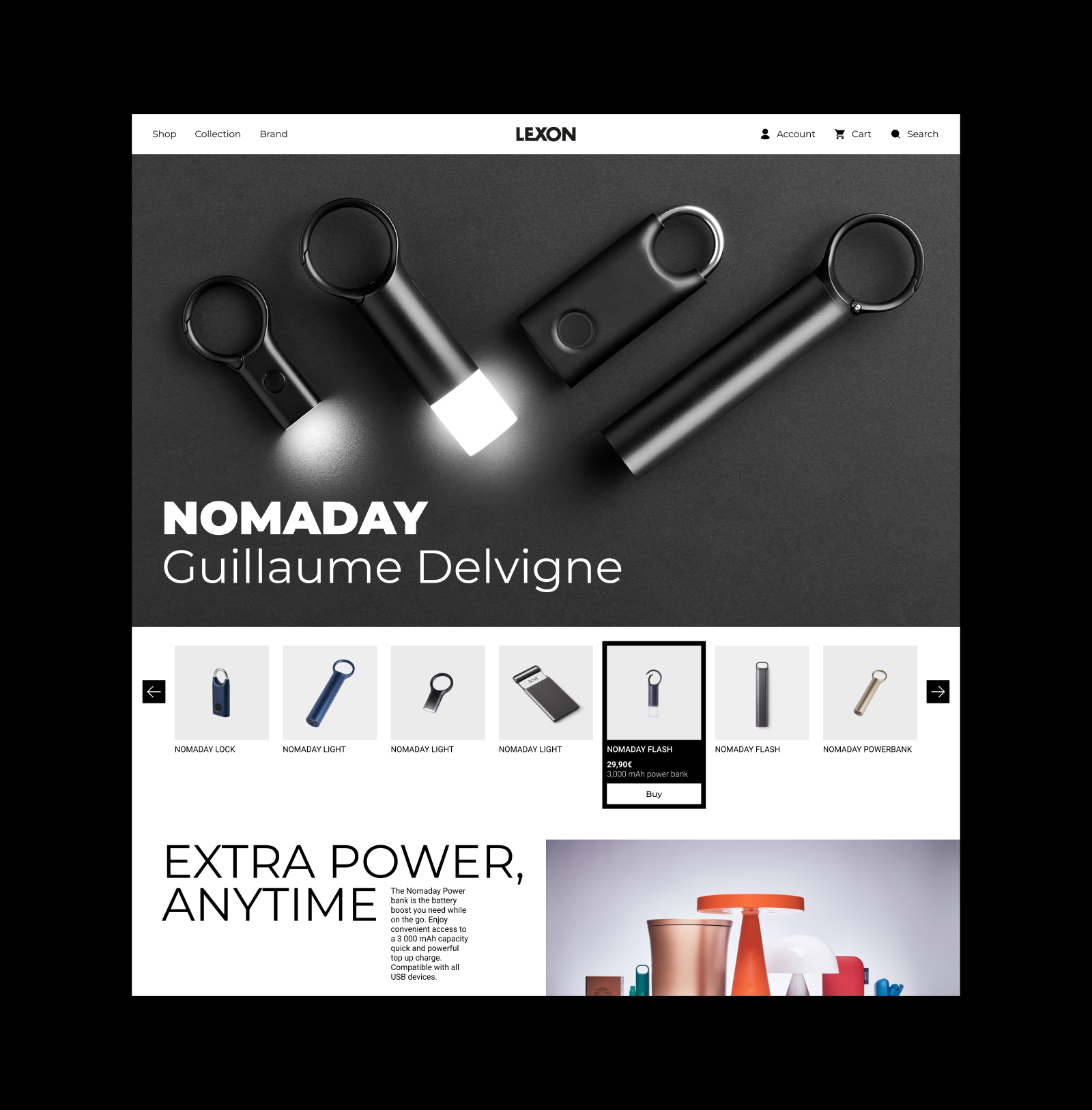 LEXON - PowerBank black branding cover header lexon marketplace minimal powerbank product page technology ui ux web design