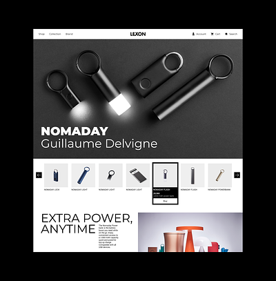 LEXON - PowerBank black branding cover header lexon marketplace minimal powerbank product page technology ui ux web design
