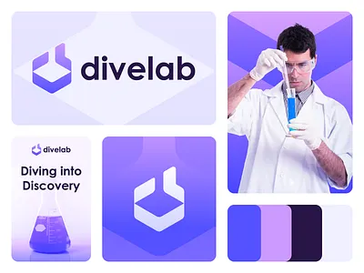 Divelab Visual Identity V.2 brand identity branding creative logo d letter d logo discovery lab logo laboratory logo logo design logo designer logos modern logo monogram research science science logo startup logo symbol technology logo visual identity