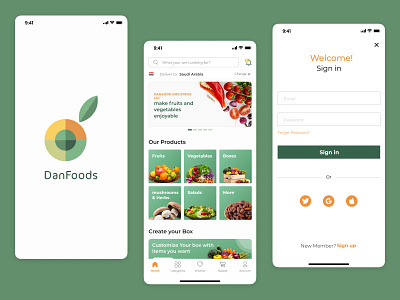 DanFoods : e-commerce mobile app specially in food & vegetables branding mobile app ui ux