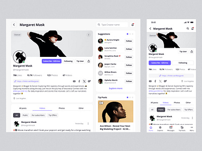 Creator personal page clean creator design influencer inspiration interface mobile personal page social network ui ux ux design