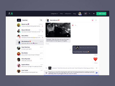 Messaging page on the review platform blue chat creator dark design inspiration message messaging page reviews social network stustpilot ui user interface ux ux design white