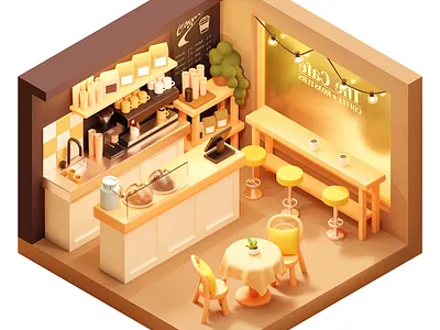 Vector isometric small coffee shop or cafe 3d bar barista cafe coffee coffee machine commercial counter furniture graphic design illustration interior isometric restaurant room shop table vector