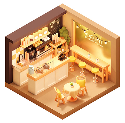 Vector isometric small coffee shop or cafe 3d bar barista cafe coffee coffee machine commercial counter furniture graphic design illustration interior isometric restaurant room shop table vector