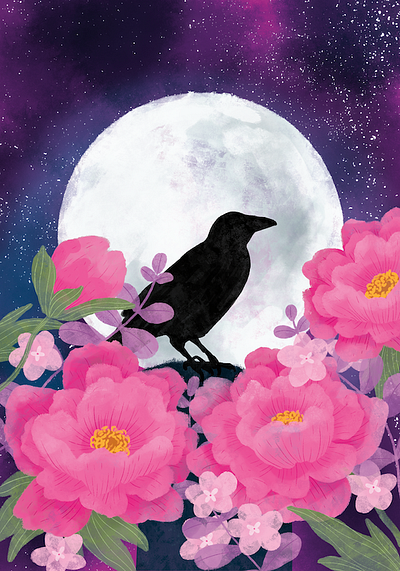 Full Moon Cards affinity animal silhouette animals card design digital art floral flowers graphic design greeting card halloween illustration nightscape procreate spooky season stationery surface design