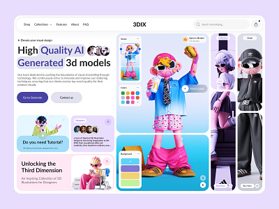 AI Generated 3d models - Web Design 3d ai color design genrate herosection landing shop store ui ux web