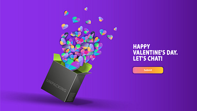 Multicolored hearts fly out of a black box ready-made web banner design