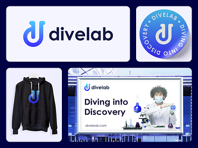 Divelab Visual Identity V.3 abstract beaker brand designer brand identity branding d logo diagnostic geometric lab logo laboratory logo designer minimal monogram research science symbol technology test test tube visual identity