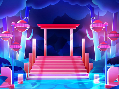 Stairs Island blue and pink book cover book cover design book trailer japanese japanese legend motion design motion graphics torii