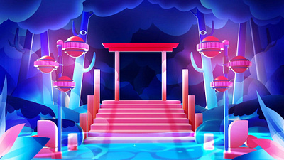 Stairs Island blue and pink book cover book cover design book trailer japanese japanese legend motion design motion graphics torii