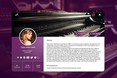 User Profile adobe xd artist life celebrity dailyui figma graphic design guitar hollywood illustration inspiring woman music photoshop piano sing singer songwriter taylor swift ui user profile web page