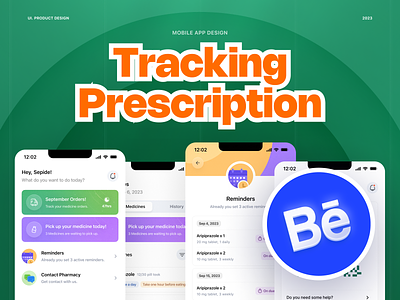 Prescription Tracker App 🌿 3d ai app art banner barcode delivery e commerce health illustration order pick up qr code reminder robot scan tracker ui ux