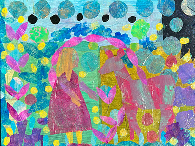 Collaged art bright colors collage deer girl impressionist