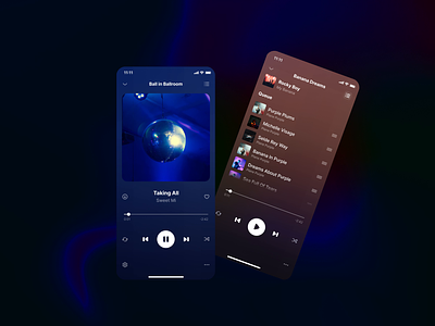Music App Player after effects animation app ui cell commercial design floating ui microanimations motion graphics music music streaming player queue ui