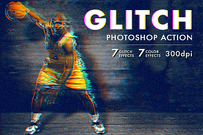 Glitch Photoshop Action design digital editable effect glitch effect grain graphic design illustration mockup noise photoshop photoshop action psd psd template ui