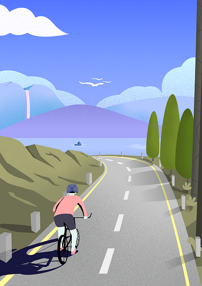 Cycling Poster Illustration bicycle cycling illustration landscape nature poster design print arts