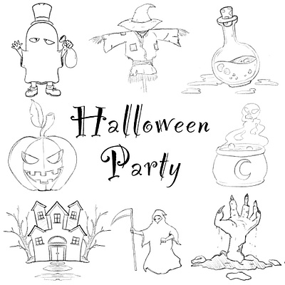 Halloween handrawing sketch mascot and illustration decoration element ghost halloween handdrawing horror illustration kids mikrostok monster october party scary sketch spooky trickortreat witch zombie