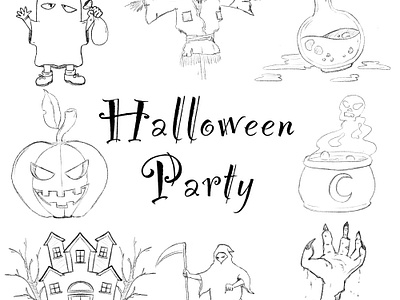 Halloween handrawing sketch mascot and illustration decoration element ghost halloween handdrawing horror illustration kids mikrostok monster october party scary sketch spooky trickortreat witch zombie