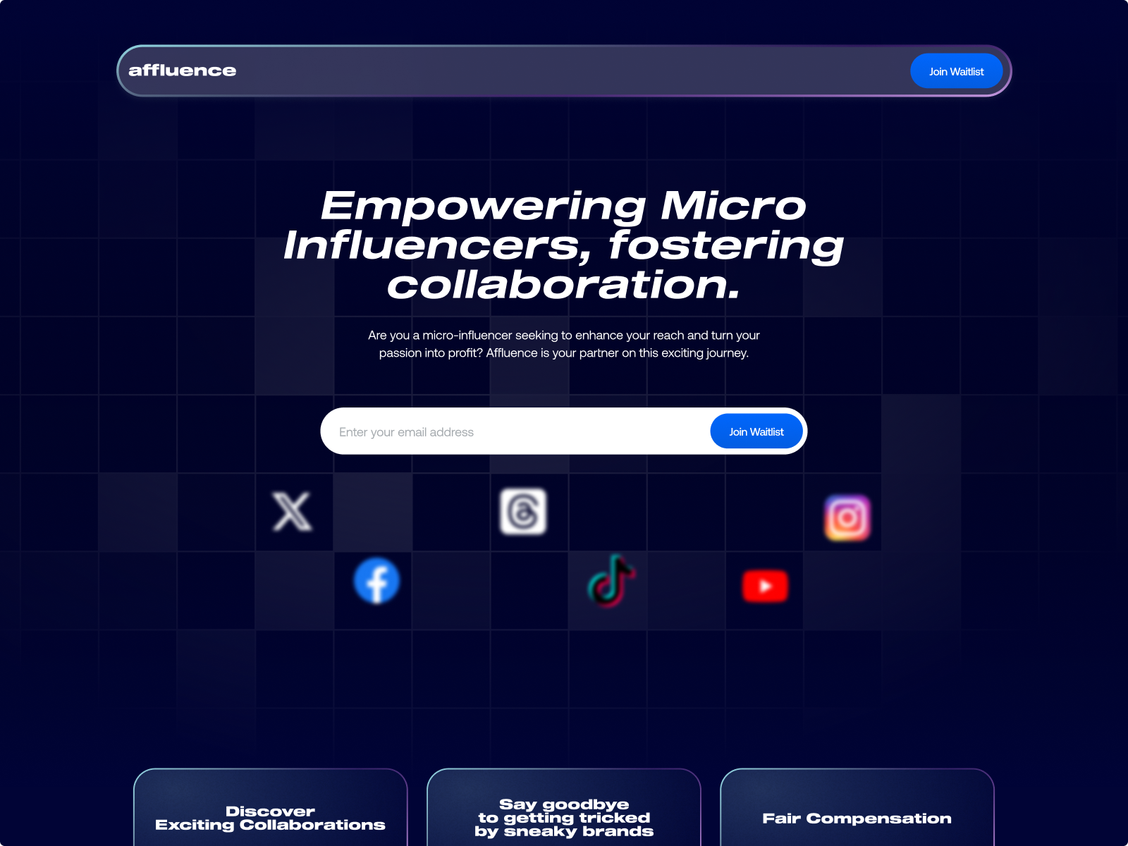 Affluence Waitlist landing page ui waitlist
