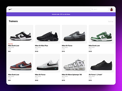 Product Grid Design catalogue collection desktop e commerce figma grid minimalism nike product grid design products shoes shopping simple ui ux