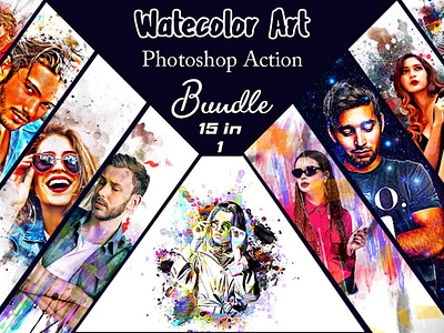 15 Watercolor Art Photoshop Action Bundle professional photoshop