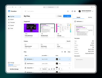 Cloudbox - A cloud storage concept app design illustration typography ui ux