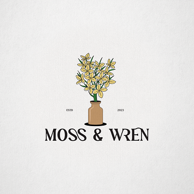 Moss & Wren Logo Design brand identity branding design emblem floral flower flower logo flower tub logo graphic design illustration logo logo design