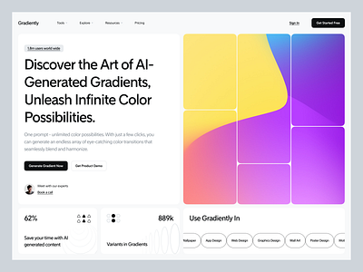 Gradiently ai generated site ai website artificial chatgpt concept design dashboard div block gradient illustration landing page minimal product design saas product saas product design site design ui ui design web design website website ui