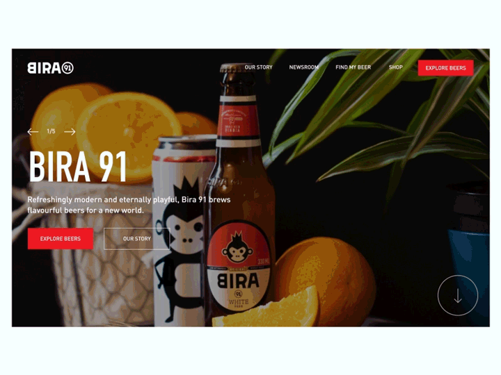 Carousel design for Bira 91's website animation beer bira91 carousel header landing page