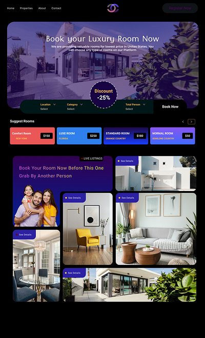 UI Design for Real Estate Room Rent real estate ui design real estate ui designer real estate website ui design room rent website ui design website design service