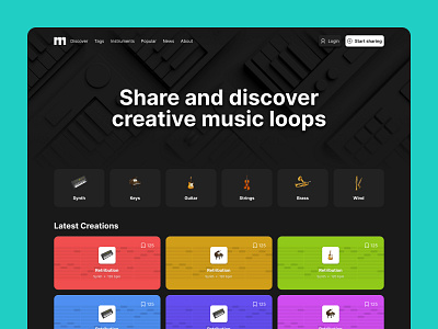 Meedee - Personal Project app cards clean dark icons instruments midi music piano ui