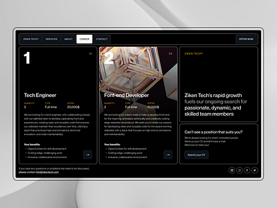Ziken Tech - Career page concept black business career concept dark design design ui gird hire job landingpage layout list modern page saas tech ui uiux website