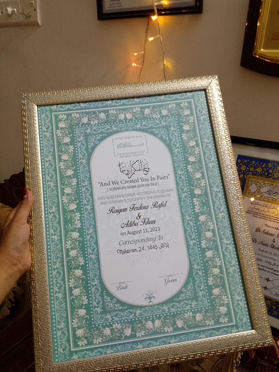 Nikah Nama/Marriage certificate graphic design marriage certificate nikah frame nikah nama