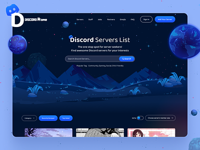 Discord Servers Directory Website UI/UX Design design directory discord illustration minimal product designer ui ui designer user experience user interface ux ux designer website website design