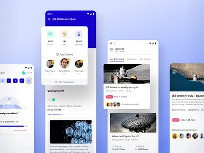 Quiz, Result & Leaderboard blue card clean ui dashboard design edtech education figma graphic design illustration leaderboard mobile design quiz rewards student ui unacademy ux ux design visuals