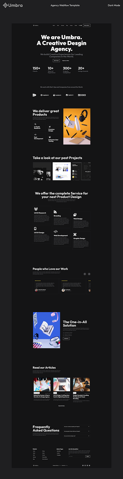 Umbra - Webflow Agency Website Template agency agency template animations case study clean darkmode design interactions interactive cursor modern portfolio project showcase showcase ui webdesign webflow webflow template website design website template