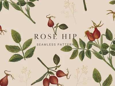 ROSE HIP adobephotoshop botanical color design fabric graphic design homedecor illustration kitchenware mugs pattern posters print rosehip seamlesspattern textil textildesign wallpapers watercolour