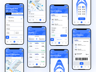 Indigo Flight Booking & Airport Navigation Mobile App airplane airport navigation app design flight app flight app design flight travel indigo indigo app indigo app design ticket booking traveling app travelling app ui