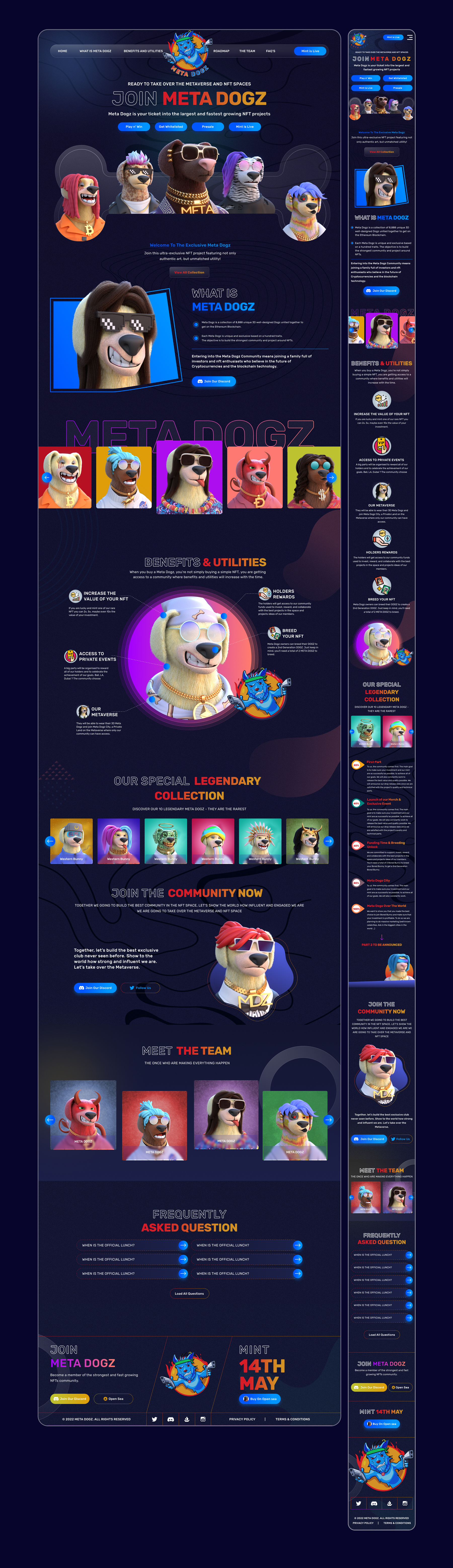 META DOGZ NFT Project Landing website page UI/UX design. design dog nft landing page metaverse metaverse project nft nft landing product design ui uiux user experience user interface ux website
