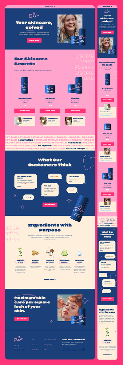 Skincare Products Website UI/UX design. Project DotCalm. design feminine design product landing skincare ui ui ux user experience user interface ux website design