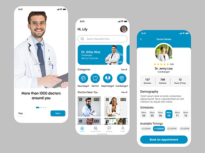 Doctor Appointment App bluetheme doctor home medicalcare mobileapp onboarding ui userexperince userinterface ux