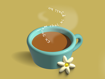 3D Tea Cup 3d adobe art chai cup design flower graphic design illustration playful tea typography yellow